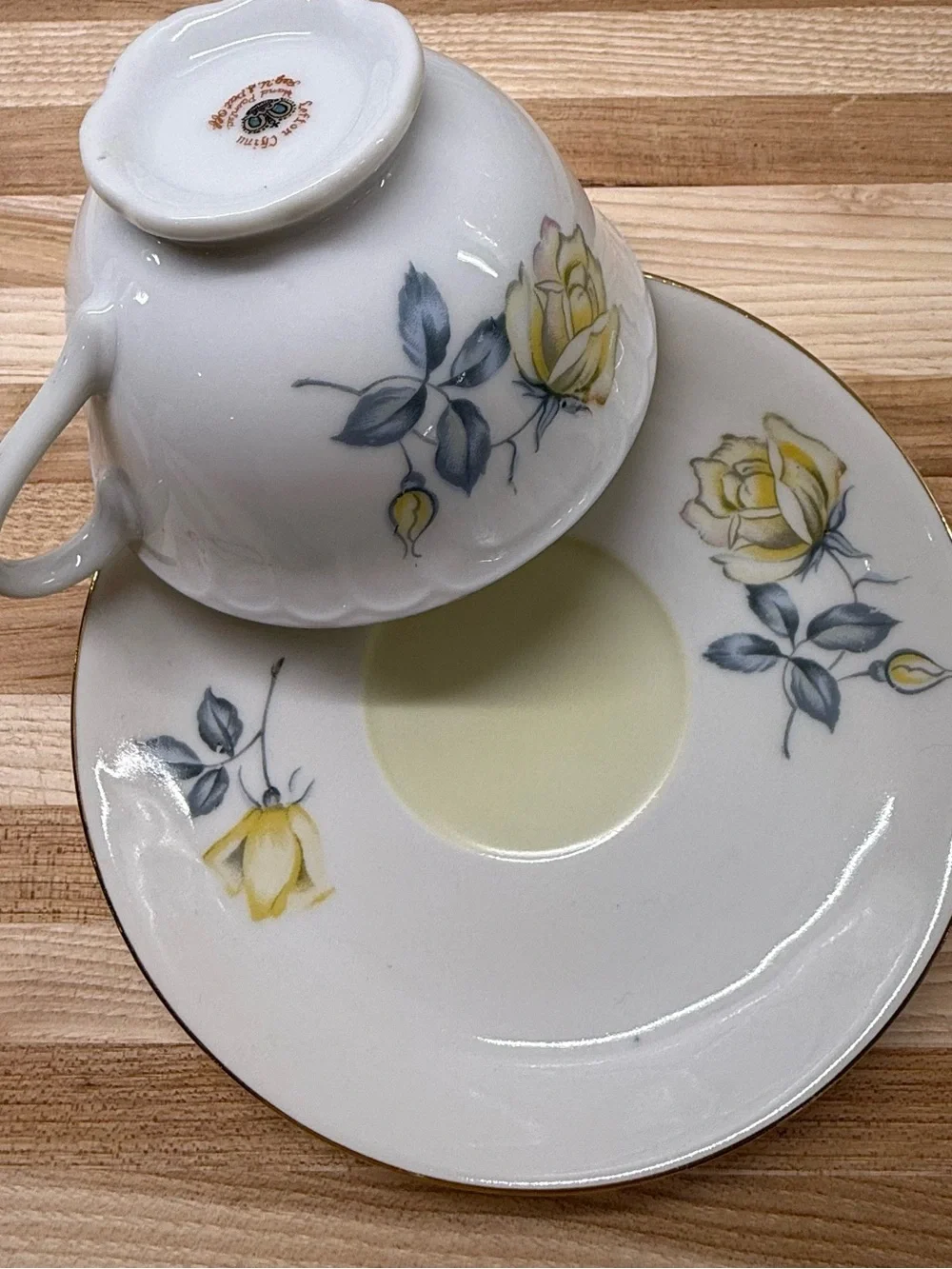 Vintage Lefton China Hand Painted Yellow Rose Teacup & Saucer Set